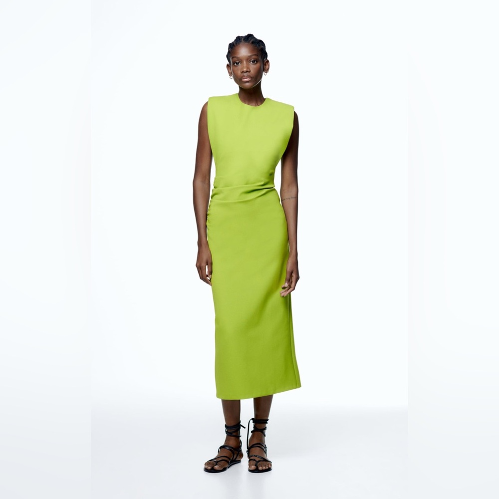 NWT ZARA SHOULDER PAD DRAPED DRESS
